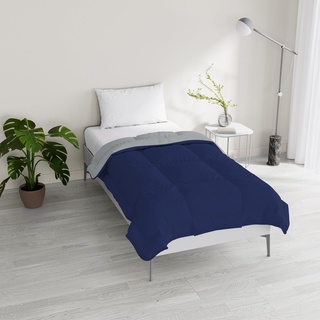Italian Bed Linen Winter Bettdecke zweifarbig, Dunkelblau/Hellgrau, 200x200cm