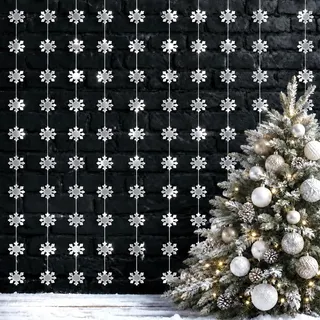 4 Stück Papier Schneeflocken Girlande,Weihnachten Winter Deko Hängend | Weihnachten Schneeflocken Deko,Christbaumschmuck Schneeflocke,für Fenster-, Decken- & Weihnachtsbaum Dekoration