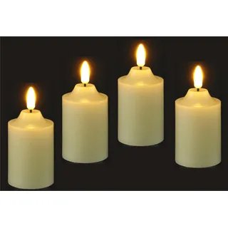 LED Kerzen Echtwachs 4er Set elektrische mit Timer Kerze LED-Kerze Warmweiß Stimmungslicht Lichter Dekoration Stumpenkerze große Adventskerzen Adventskranz Kranz romantisch Valentinstag, 7,5cm