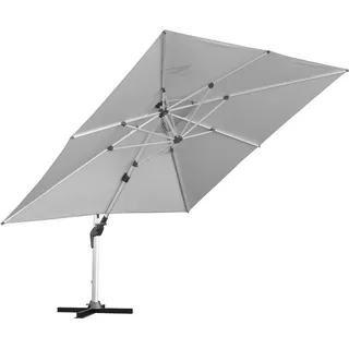 anndora 3,5 x 3,5m Alu Ampelschirm quadratisch silber grau - Kurbelöffnung - Doppeldach - Polyester - 360° Drehung - Grau
