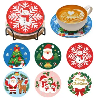 BNG Christmas Diamond Painting Untersetzer Mit Halter 6 Stück Weihnachten | Weihnachten DIY Bastel Untersetzer für Erwachsene, Kunstmalerei Sets für Frauen, Anfänger, Diamant Bastelzubehör