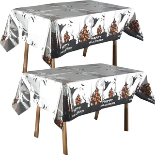 POPOYU 2 Stück Halloween Tischdecke Folie Halloween Deko,54x108 Zoll Rechteckige AusmalTischdecke,Gruseliger Kürbis Spinnennetz Tischdecke für Feiertags Dinner Tischdekor,HalloweenPartyzubehör