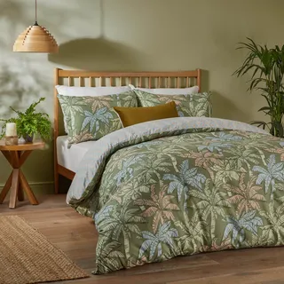 furn. Duvet Day Kentia Bettbezug-Set – Wendbare Bettwäsche mit tropischem Aufdruck, Palmen- und geometrischem Aufdruck (Palmgrün – Doppelbett)