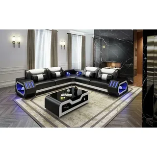 LED Beleuchtete Ecksofa Wohnzimmer Leder Couch Sitz Polster Wohnlandschaft Sofa - Schwarz
