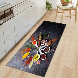 TFLABS Küchenläufer Waschbar rutschfest Küchenmatte Gewürze & Löffel Küchenmatte ​für Küche und Bar Teppich Läufer waschbare Küchenläufer Küche Deko 60 x 120cm