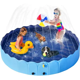Yaheetech Hundepool 160cm mit Sprinkler, 0.6cm Verdickter Faltbarer Planschbecken für Hunde, rutschfest Hundeplanschbecken, Wasserspielzeug für Sommer Outdoor Garten, Blau