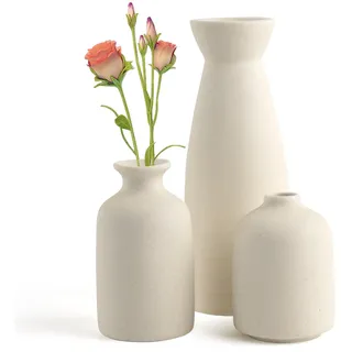 PinnWaa Keramik Vasen für Home Decor. Pampasgras and Blumen Decor für Schlafzimmer, bücherregal, Tisch. Boho Handgefertigtes Keramik Vasen-Dreierset - Beige