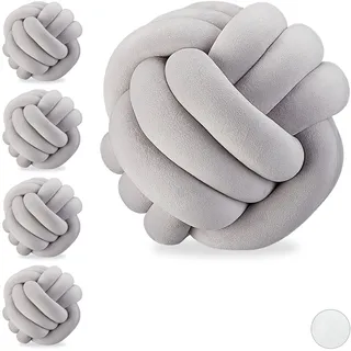 5 X Knotenkissen, Geknotete Kissen Für Sofa Und Bett, Dekorativ, Skandinavisch, Zierkissen, Ø 25 Cm, Grau