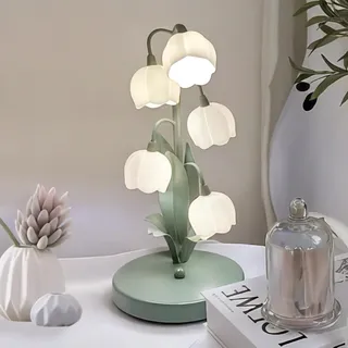 WLHONG Vintage Blumenlampe als Nachttischlampe, 5 Blüten (grün)