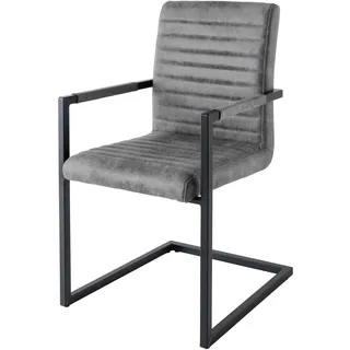 Stuhl LOFT - 54cm - vintage grau - Microfaser Eisen-Gestell Armlehne | Ziersteppung, hoher Komfort, bequeme Polsterung, pflegeleicht, Esszimmerstuhl, Industrial, Freischwinger, modernes Design