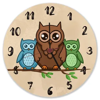 speecheese Wanduhr Eulen auf AST mit süßem Tiermotiv für Kinder | mit niedlichen Vögeln als Dekoration für das Kinderzimmer