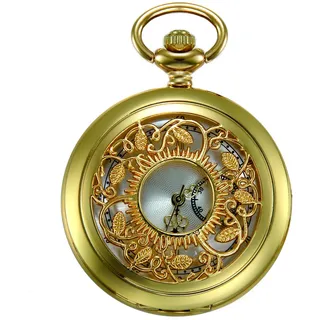 JewelryWe Vatertagsgeschenk Taschenuhr Herren Retro Royal Flush/Kompass/Blumen/Glocke/Motorrad Kettenuhr Analog Quarz Uhr Anhänger mit Halskette Kette Bronze Geschenk für Männer