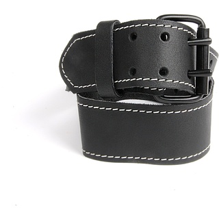 kwbLeder-Gürtel aus robustem Rinds-Leder, Doppelsteg-schnalle, in Schwarz, 115 cm, mit weißer Naht, für Werkzeug-Taschen, Jeans u. v. m.