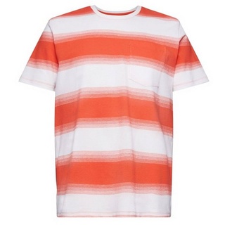Esprit T-Shirt Gestreiftes T-Shirt aus Baumwollpikee (1-tlg) orange|rot