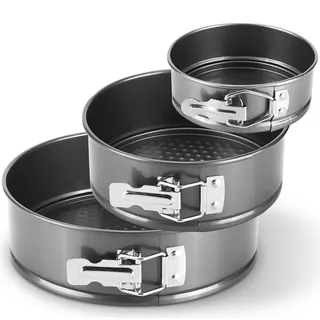 MGE World Springform-Set 3-teilig aus Kohlenstoffstahl - PFOA-freie Antihaftbeschichtung, Servierboden, Ø 22/24/26 cm - Runde Backformen für Kuchen, Torten und Familienfeiern