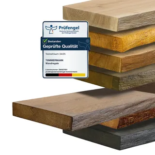 tømmermann Wandregal Schweberegal massiv Eiche - Bücherregal Holz Regal mit Baumkante Hängeregal Regalbrett aus massivholz Wandboard deko Regal Wand Shelf | 50 cm breit Farbe Whiskey