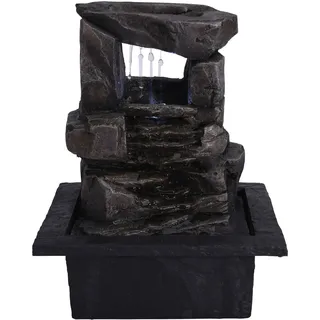 Zimmerbrunnen - 4 Stein Kaskaden - LED Beleuchtung - Beruhigt Raumluft - Bindet Staub/Pollen - 21.8x18.8x17.5cm - Kunststein - Leise Pumpe