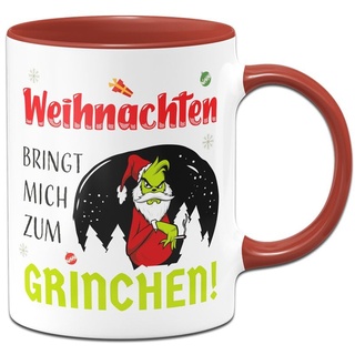 Tassenbrennerei Grinch Tasse - Weihnachten bringt mich zum Grinchen! - Weihnachtstasse mit Spruch lustig - Kaffeetasse, Bürotasse (Rot)