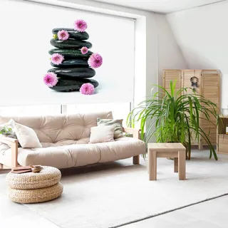 Blindecor Digital | Rollo transparent Bedruckt | Familie Zen| Modell Z-Pinkstone | 130 x 180 cm (Breite x Höhe) | Stoffgröße 126 x 175 cm | Fensterrollos