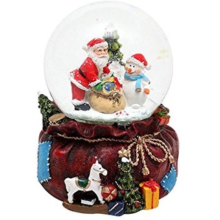 Dekohelden24 Schneekugel mit stehenden, Schneewirbel, Sound und Licht, Maße H/B/Ø Kugel: ca. 13 x 11,5 cm/Ø 10 cm, Weihnachtsmann mit Schneemann