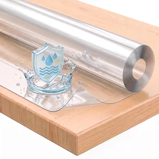 WOLTU Tischdecke transparent 1mm aus PVC Rechteckig 90x140 cm | Tischfolie Glasklare, Tischdecke als Tischschutz, Wasserfest, Hitzebeständig, abwaschbar, pflegeleicht