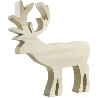 Holzhirsch aus Pappel – Weihnachtsdeko Hirsch natur hell H: 60 cm L: 55 cm