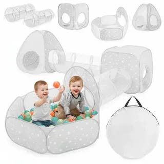 Mamabrum Spielzelt Mamabrum Spielzelt Set 5in1 mit Tunneln & Bällebad für Kinder grau