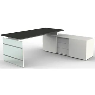 KERKMANN Schreibtisch Komplettarbeitsplatz Lugano Glas Tisch/Sideboard anthrazit