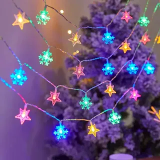 LED Stern Schneeflocke Lichterkette Batteriebetrieben Innen Home Party Weihnachten Hochzeit Deko, Bunt, 3m - Bunt