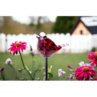 Gartenstecker mit Vogel - Handgefertigtes Glas - Rot - Vogel auf Stock - Gartendekorationen - Gartendeko für den Außenbereich - Gartendekor - Tiere für den Außenbereich