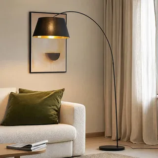 Bogenlampe Esti Lindby, schwarz, für Wohn- / Esszimmer, Textil / Stoff / Seide, Modern, Stehlampe - 165 cm - 50 cm - 199 cm