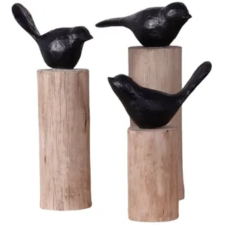 creedwood Vogel SKULPTUR Birdy 3er Set | Mangoholz, schwarz | Vogel Aufsteller, Vogel auf Holzstamm, Deko Figur, Holz Statue, Natur Vogeldeko Baumstamm