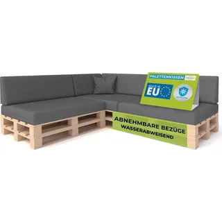 Pillows24 - Palettenkissen mit abnehmbarem Bezug - 8ER SET | Polster für Europaletten 120x80 Sofa - Wasserfest - Outdoor/Indoor | Dunkelgrau - Grau