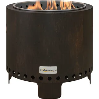 Outsunny Feuerschale rauchfreie Tischfeuerstelle Ø45 cm mit Griff und Schürhaken ideal für Garten und Camping Metall Schwarz   Aosom.de