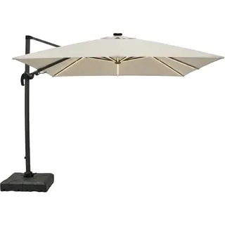 LC Garden »Salerno« Ampelschirm Beige 300cm inkl. Schutzhülle& Schirmfuß mit LED-Solarbeleuchtung schwenk- und drehbar 360°