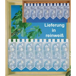 Scheibengardine Schlaufen Panneaux aus hochwertigem Jacquard mit Blumen in rein weiß - HxB 52x165 cm - Bistrogardine Gardine Tulpen Typ4