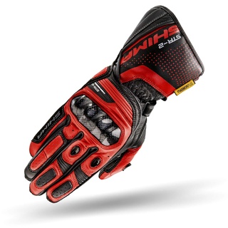 SHIMA STR-2 Motorradhandschuhe Herren - Touchscreen, Sommer, Sport Leder Handschuhe mit Carbon Knöchelprotektor, Handflächen- und Fingerschieber, Verstärkte Handfläche (Schwarz/Rot, L)