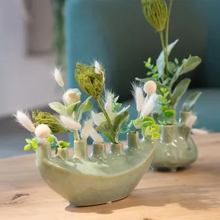 Floristik24 Deko Keramikvase Hellgrün Moderne Blumenvase Schiffchen 23cm