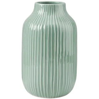 BUTLERS (2 Stück Keramik Vase mit Rillen in Pastellgrün -Hanami- Moderne Dekoration für Wohnzimmer und Tischdeko | Blumenvase für Tulpen, Rosen, Pampasgras oder Trockenblumen