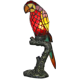 BOTOWI Tiffany-Stil Kinder-Papagei-Tischlampe Buntglas-Nachtlichter kreative Retro-Nachttischlampe für das Lese-Schlafzimmer Nacht-Café-Bar, max 60 W