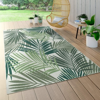 Paco Home In- & Outdoor Teppich Flachgewebe Jungel Gecarvtes Florales Palmen Design Grün, Grösse:100x200 cm