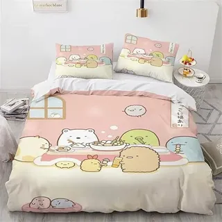 DAMEGA Japanisches Cartoon Anime Sumikko gurashi Bettwäsche Set Kawaii 3D gedrucktes Bettbezug Set süßes Bett Set Einzel Doppel King Size Schlafzimmer Dekor