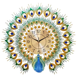 Fetcoi Wanduhr Pfau Wohnzimmer Uhr Europäische Pfauen Wand Uhr Kristall Leise Uhr Atmosphärisch Wanduhr Modern Deluxe Quarzuhr Leben Zimmer Hängend Ornament