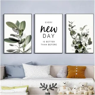 YLHKME Grün Pflanzen Bilder Leinwand Malerei, Modern Wandbilder Wohnzimmer Schlafzimmer Deko Poster Kunstdrucke,Ohne Rahmen (Rahmenlos,3X30X40CM)