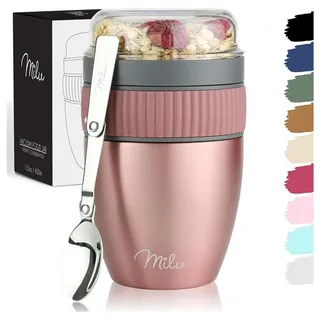 Milu Müslibox Müslibecher to go, 400ml, isolierter Edelstahl Joghurtbecher für Müsli, rosegold goldfarben