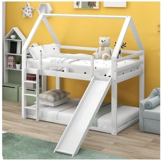 WISHDOR Kinderbett Kinderbett Hausbett Etagenbett Bett (mit Rutsche und Leiter, 90x200cm), Ohne Matratze weiß