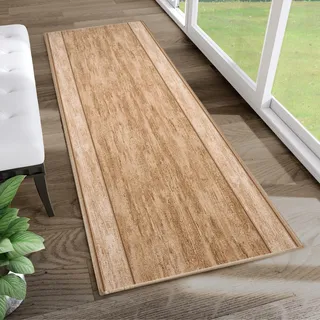 TAPISO Anti Rutsch Teppich Läufer rutschfest Brücke Meterware Modern Braun Meliert Streifen Design Flur Küche Wohnzimmer Diele 80 x 200 cm