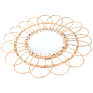 Zerodeko Wohnkultur 1stk Rattan-Spiegel Handgefertigter Rattanspiegel Hängender Schminkspiegel Runder Korbspiegel Khaki Rattan verzierung Friseur Spiegel Boho Der Kreis Wandschmuck Hölzern