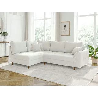 s-style möbel Viggo - Ecksofa Mit Braun Holzfüßen Im Skandinavischen Stil Aus Weiß Boucle-stoff