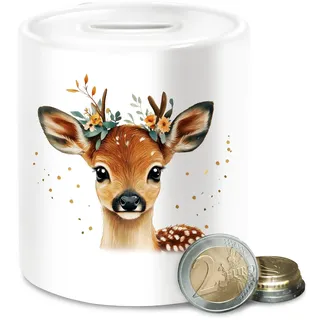 Spardose - Spardosen - Süßes REH mit Blumen Tracht Hirsch Geschenke Waldtier Geschenk Rehkitz I Volksfest - Unisize - Weiß - Motiv hirschmotiv Baby blüten